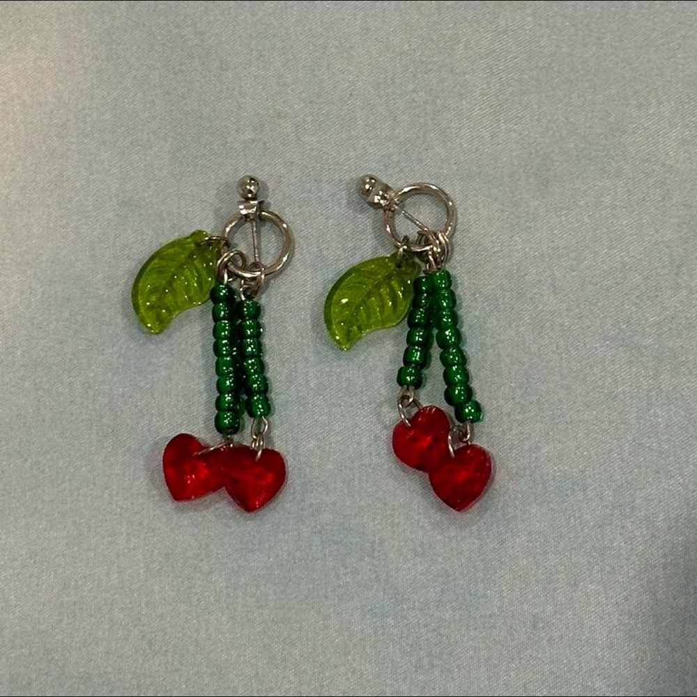cherry heart beaded earrings